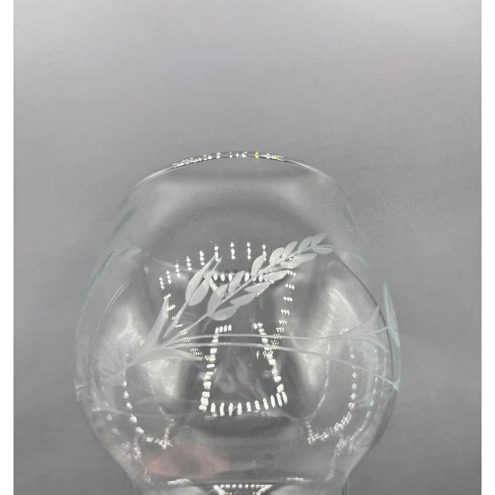 Vintage Cut Glass Floating Pillar Candle Holder Wheat Leaf Pattern Clear 7.5